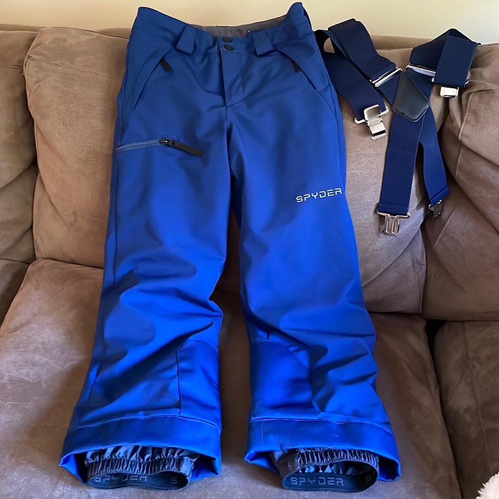 Spyder Kids Blue Snow Pants with Adjustable Suspenders